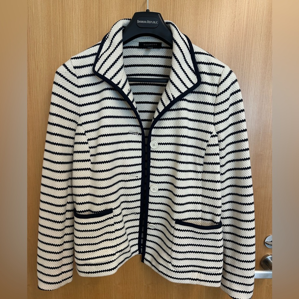 Talbots Black and White Striped Blazer